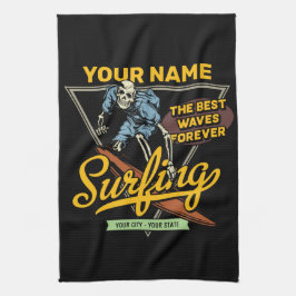 Personlig Surfing Skeleton Ride Vågar Surfer Kökshandduk