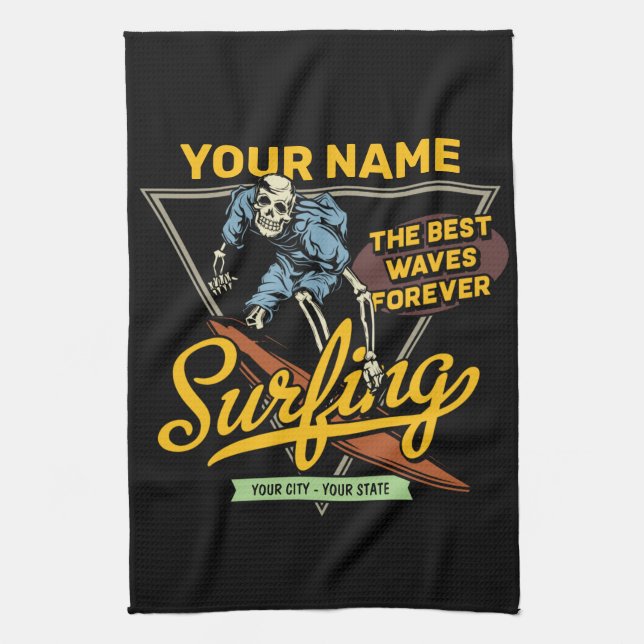 Personlig Surfing Skeleton Ride Vågar Surfer Kökshandduk (Vertikal)