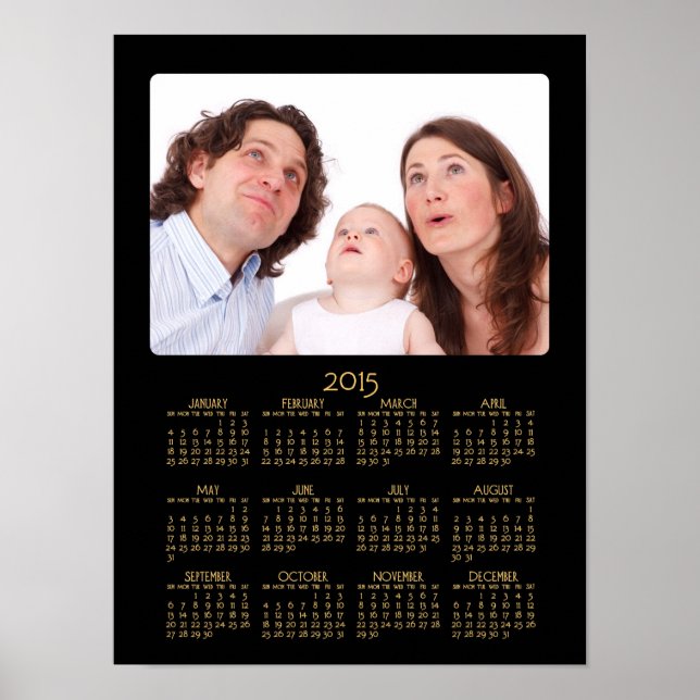 Personlig svart affisch Årlig kalender 2015 (Framsidan)