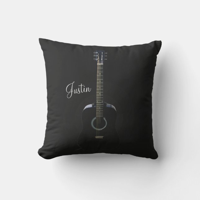 Personlig svart akustisk gitarr utomhus-kudde kudde (Framsida)