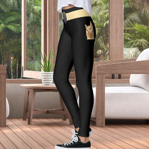 Personlig Svart Beige Skräddarsydd Husdjur Kattäls Leggings
