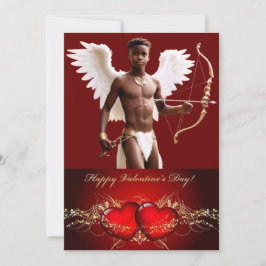 Personlig svart Cupid-älskling för Alla hjärtans d Julkort