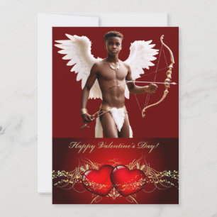 Personlig svart Cupid-älskling för Alla hjärtans d Julkort