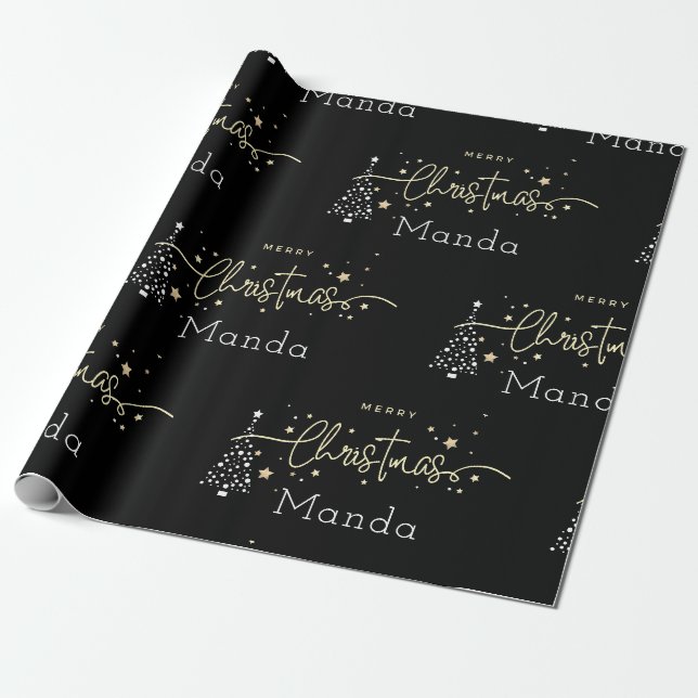 Personlig Svart Elegant Skript God Jul Presentpapper (Utrullad)