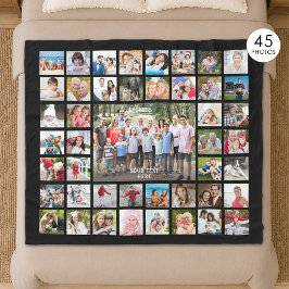 Personlig svart fotokollage med 45 bilder fleecefilt