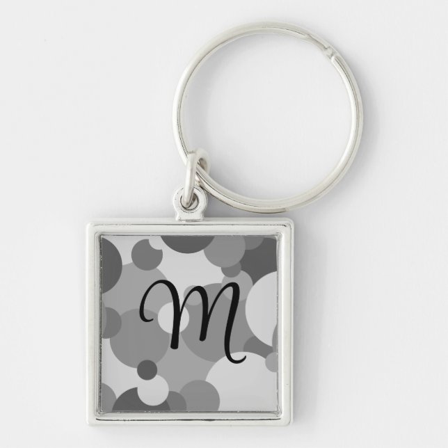 Personlig, svart-grått-molekylkedja fyrkantig silverfärgad nyckelring (Framsidan)