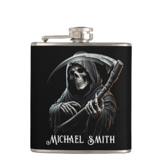 Personlig Svart Grim Reaper med eget namn Fickplunta