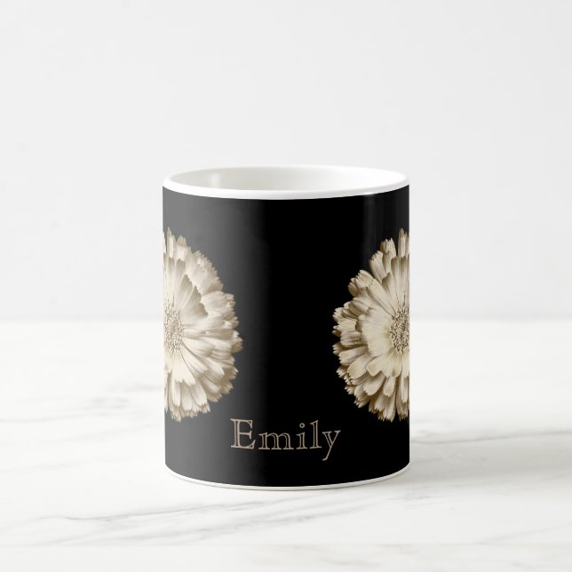 Personlig, svart Guld-Daisy, blomma design Kaffemugg (Center)