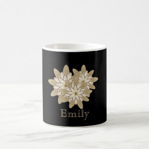 Personlig, svart Guld-Daisy, blomma design Kaffemugg