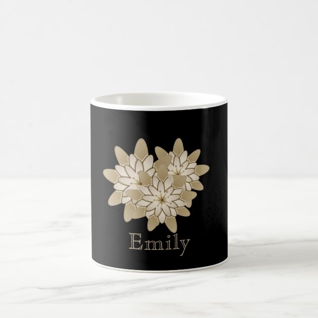 Personlig, svart Guld-Daisy, blomma design Kaffemugg (Center)