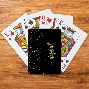 Personlig svart guld elegant skriptkonfetti casinokort