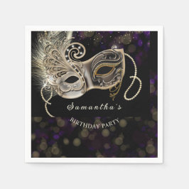 Personlig svart guld lila maskeradfest pappersservett