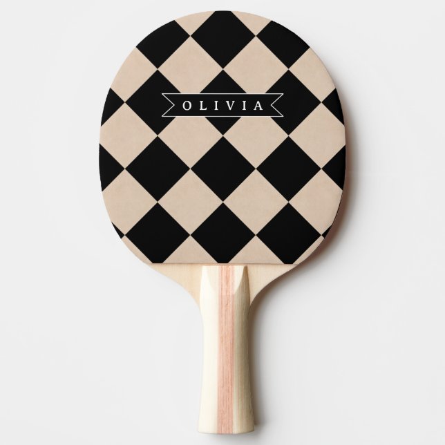 Personlig svart Harlekinrutig diamant Pingisracket (Framsidan)