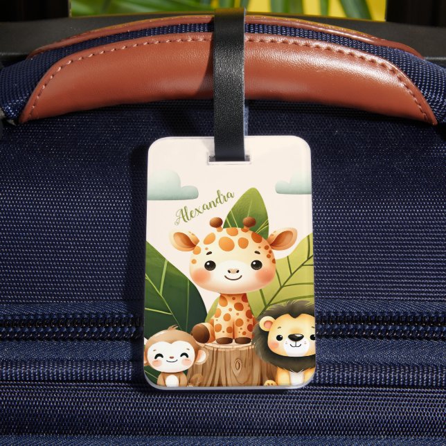 Personlig Svart jungle Animals Kids Bagagebricka (Baksida Insitu 4)