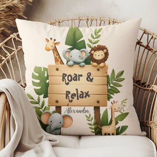 Personlig Svart jungle Animals Kids Kudde