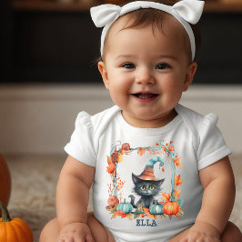 Personlig svart katt baby Halloween-bodysuit T Shirt