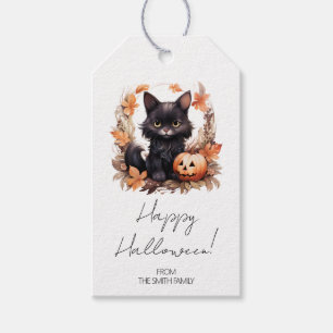 Personlig Svart Katt God Jul Halloween Presentetikett
