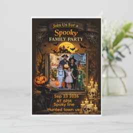 Personlig svart katt Halloween familjefoto ram Inbjudningar