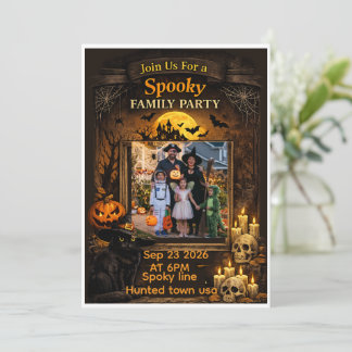 Personlig svart katt Halloween familjefoto ram Inbjudningar