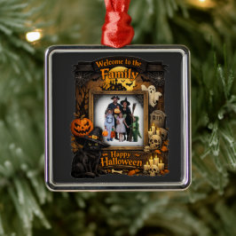 Personlig svart katt Halloween familjefoto ram Julgransprydnad Metall