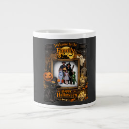 Personlig svart katt Halloween familjefoto ram Jumbo Mugg