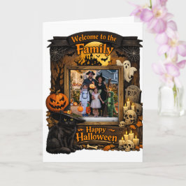 Personlig svart katt Halloween familjefoto ram Kort