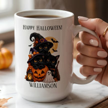 Personlig svart katt Halloween med pumpor