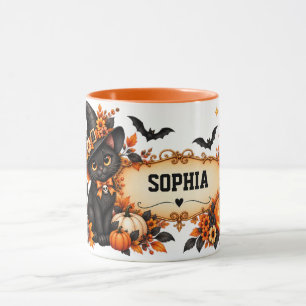 Personlig svart katt Halloween-mugg Mugg