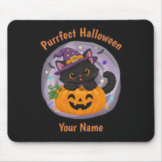 Personlig svart katt Halloween-musmattor Musmatta