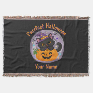 Personlig svart katt Halloween Sherpafilt Filt
