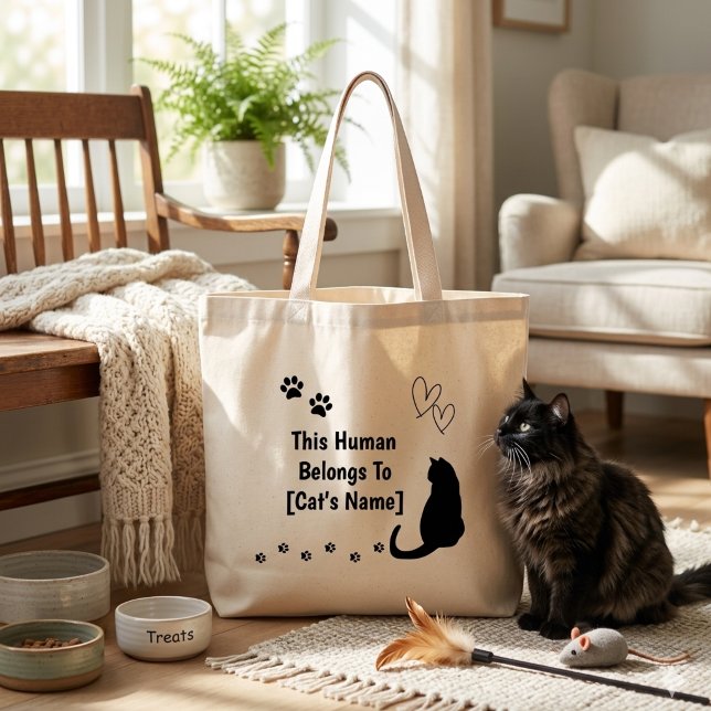 Personlig svart katt-handväskor jumbo tygkasse (Personalized tote bag for cat owners)