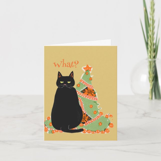 Personlig svart katt med attityd jul helgkort (Framsida)