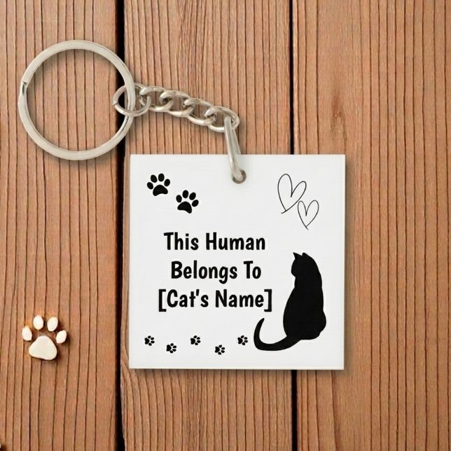 Personlig Svart Katt Nyckelring (Personalized keychain for cat lovers)