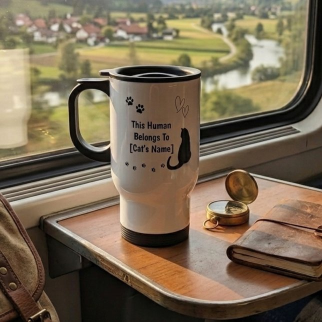 Personlig Svart Katt Resemugg (Personalized travel mug for cat owners)