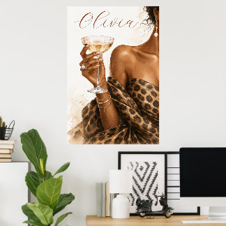Personlig svart kvinna champagne modeaffisch poster