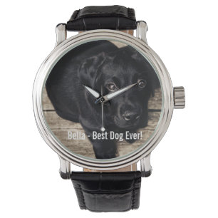 Personlig Svart lab Hund Foto och Hund Namn Armbandsur