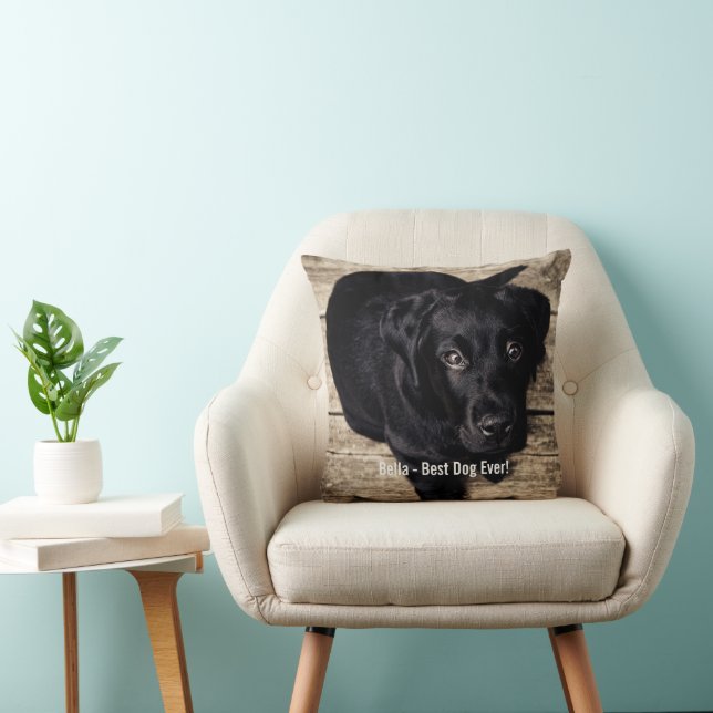 Personlig Svart lab Hund Foto och Hund Namn Kudde (Stol)