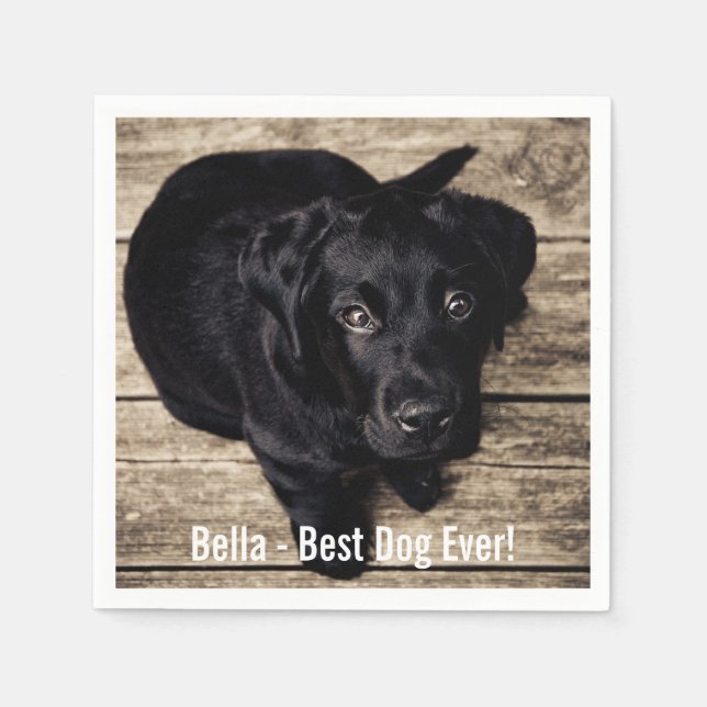 Personlig Svart lab Hund Foto och Hund Namn Pappersservett (Framsidan)