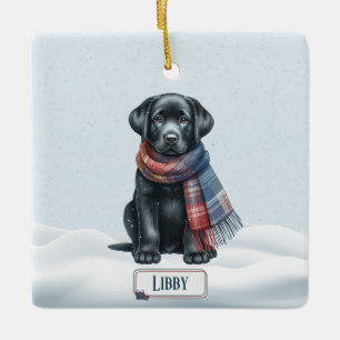Personlig svart labrador retriever-ornament  julgransprydnad keramik