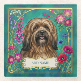 Personlig svart Lhasa Apso blommig glasundersats