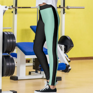 Personlig svart ljus teal enfärgade ränder leggings