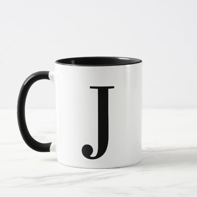 Personlig svart monogram bokstav J Mugg (Vänster)