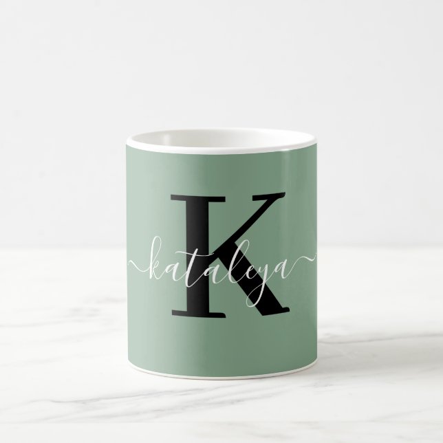 Personlig svart monogram kaffemugg med namn (Center)