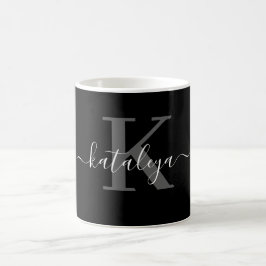 Personlig svart monogram kaffemugg med namn
