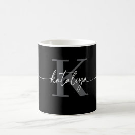 Personlig svart monogram kaffemugg med namn