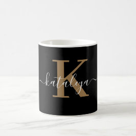 Personlig svart monogram kaffemugg med namn