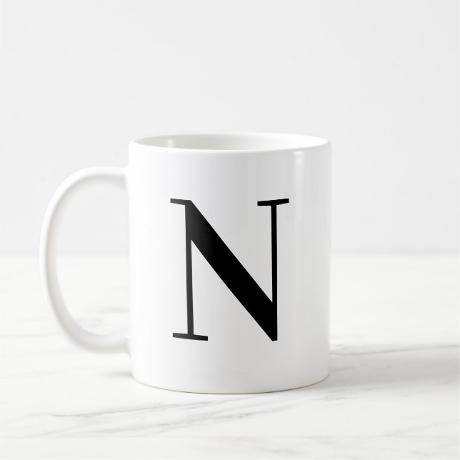 Personlig svart monogrambokstav N Kaffemugg (Vänster)