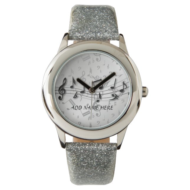 Personlig svart och grått musik noter armbandsur (Framsida)