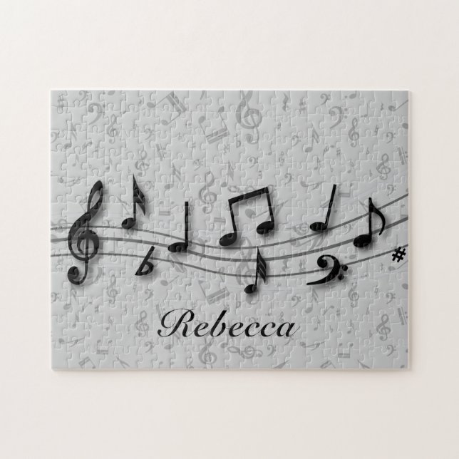 Personlig svart och grått musik noter pussel (Horisontell)