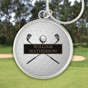 Personlig svart och gul klassisk golfboll rund silverfärgad nyckelring